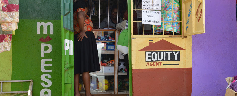 A mobile money dealer - operating from a small shop in Nairobi.
