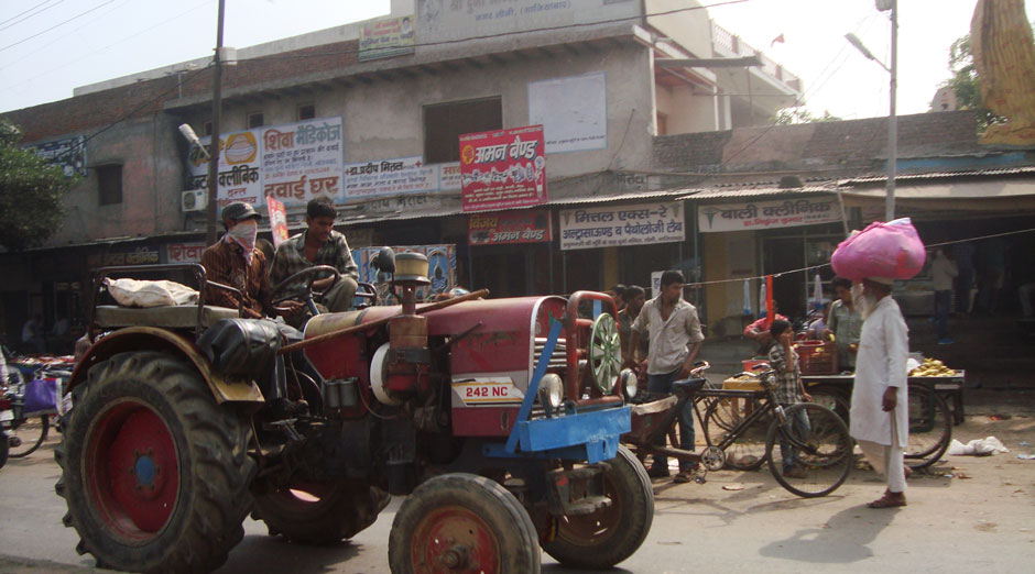 Tractor in urban setting