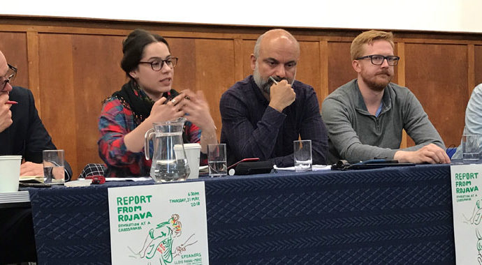 Elif Sarican speaks as part of a panel at the 'Report from Rojava: Revolution at a Crossroads' event