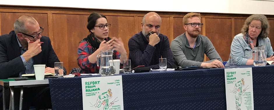 Elif Sarican speaks as part of a panel at the 'Report from Rojava: Revolution at a Crossroads' event