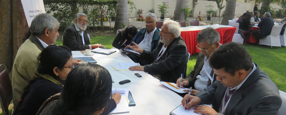 Meeting around a table outside