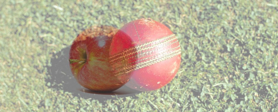 cricket ball and apple