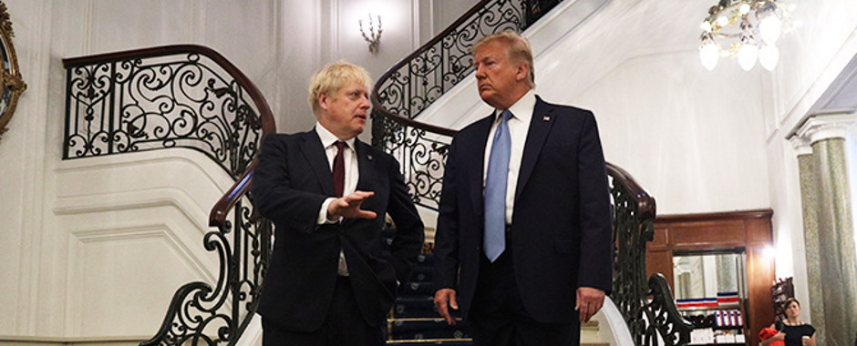 Boris Johnson and Donald Trump standing on a staircase together