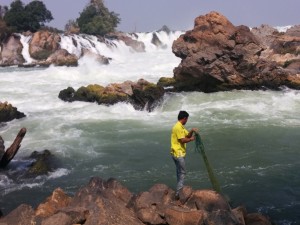 A fisher in the Khone Falls area