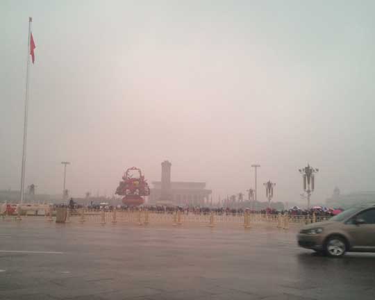 Tiananmen Square shrouded in Beijing's smog. Credit: Suzanne Fisher-Murray 