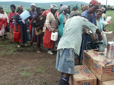 Queuing for food aid in Swaziland