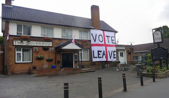 Pub with 'Vote Leave' flag